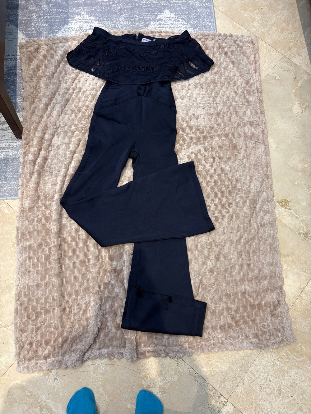 Herve Leger Navy Off-Shoulder Wide-Leg Jumpsuit New without tags